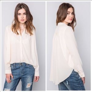 Cream Semi Sheer Button Down Blouse